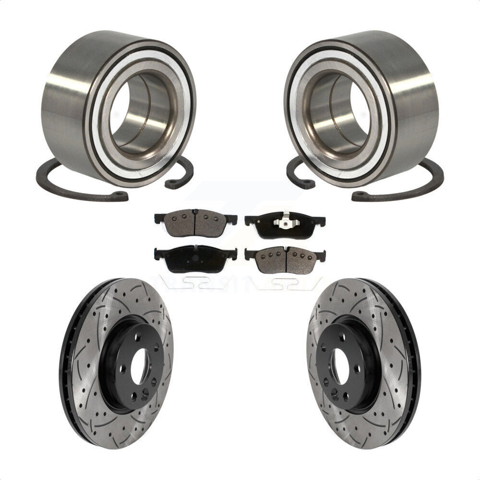 Front Wheel Bearing With Coated Drilled Slotted Disc Brake Rotors And Ceramic Pads Kit For 2016-2017 Land Rover Range Evoque 300mm Diameter Rotor KBB-116494 by Transit Auto