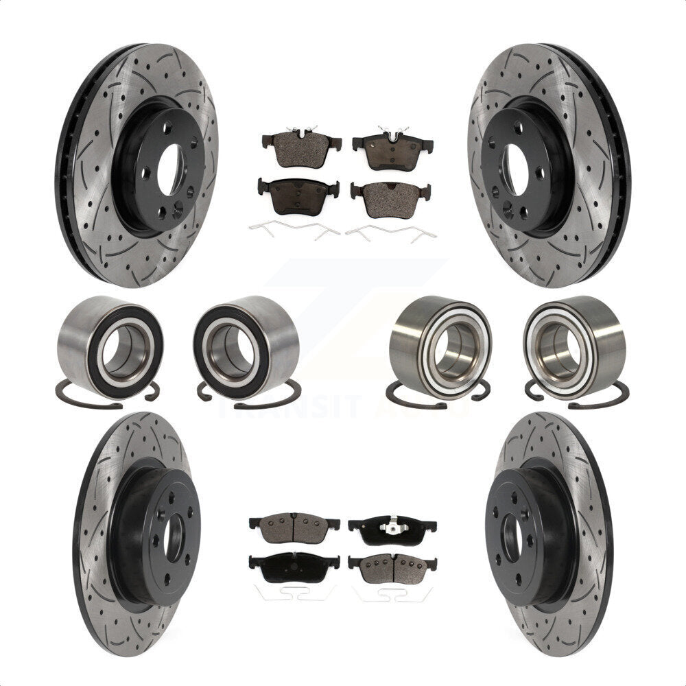 Front Rear Wheel Bearings Coated Disc Brake Rotors And Ceramic Pads Kit (10Pc) For 2016-2017 Land Rover Range Evoque With 300mm Diameter Rotor KBB-116497 by Transit Auto