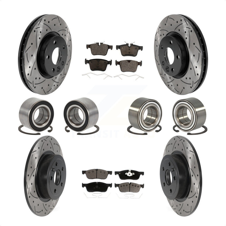 Front Rear Wheel Bearings Coated Disc Brake Rotors And Ceramic Pads Kit (10Pc) For 2016-2017 Land Rover Range Evoque With 300mm Diameter Rotor KBB-116497 by Transit Auto
