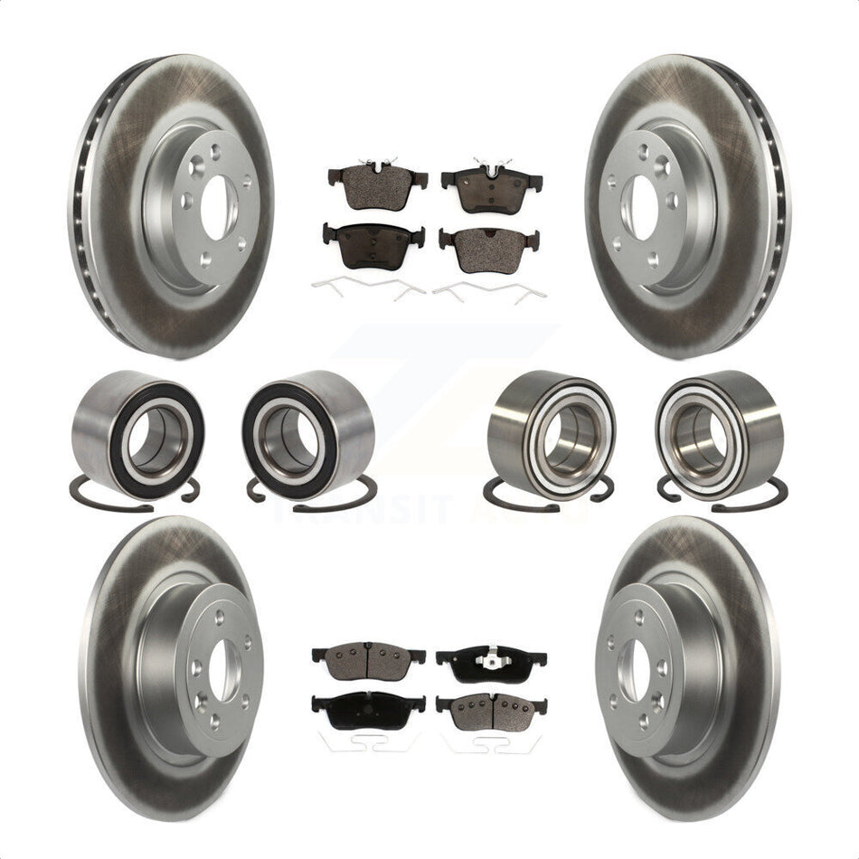Front Rear Wheel Bearings Coated Disc Brake Rotors And Ceramic Pads Kit (10Pc) For 2016-2017 Land Rover Range Evoque With 300mm Diameter Rotor KBB-116522 by Transit Auto