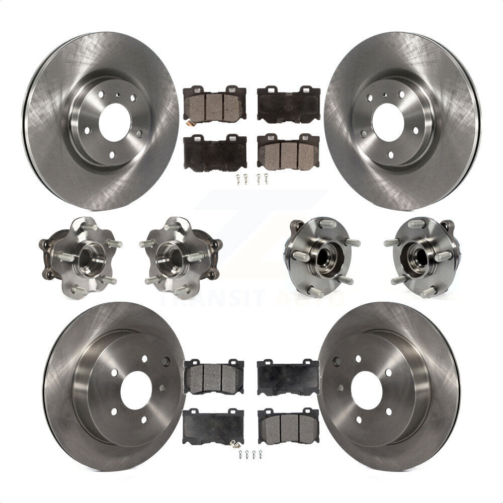 Front Rear Hub Bearings Assembly Disc Brake Rotors And Semi-Metallic Pads Kit (10Pc) For 2017 INFINITI Q70 Hybrid with RWD With Sport Package KBB-116539 by Transit Auto