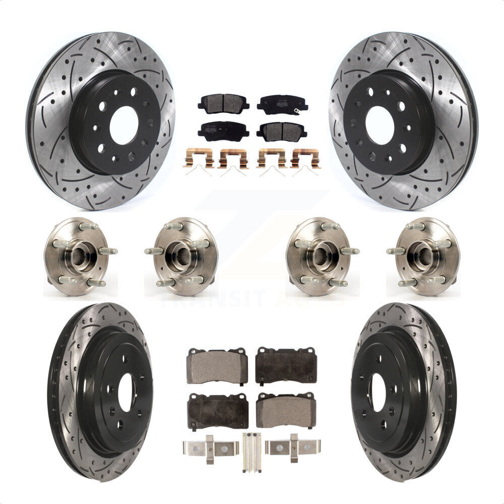 Front Rear Hub Bearings Assembly Coated Disc Brake Rotors And Semi-Metallic Pads Kit (10Pc) For Cadillac CTS Except Posi-Trac KBB-116578 by Transit Auto