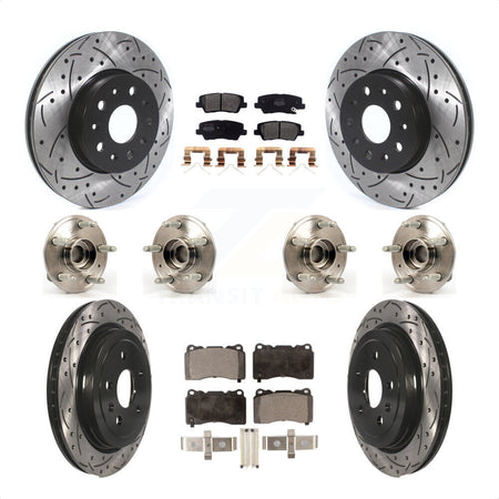 Front Rear Hub Bearings Assembly Coated Disc Brake Rotors And Semi-Metallic Pads Kit (10Pc) For Cadillac CTS Except Posi-Trac KBB-116578 by Transit Auto