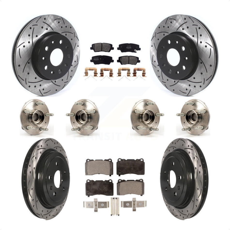 Front Rear Hub Bearings Assembly Coated Disc Brake Rotors And Semi-Metallic Pads Kit (10Pc) For Cadillac CTS Except Posi-Trac KBB-116578 by Transit Auto
