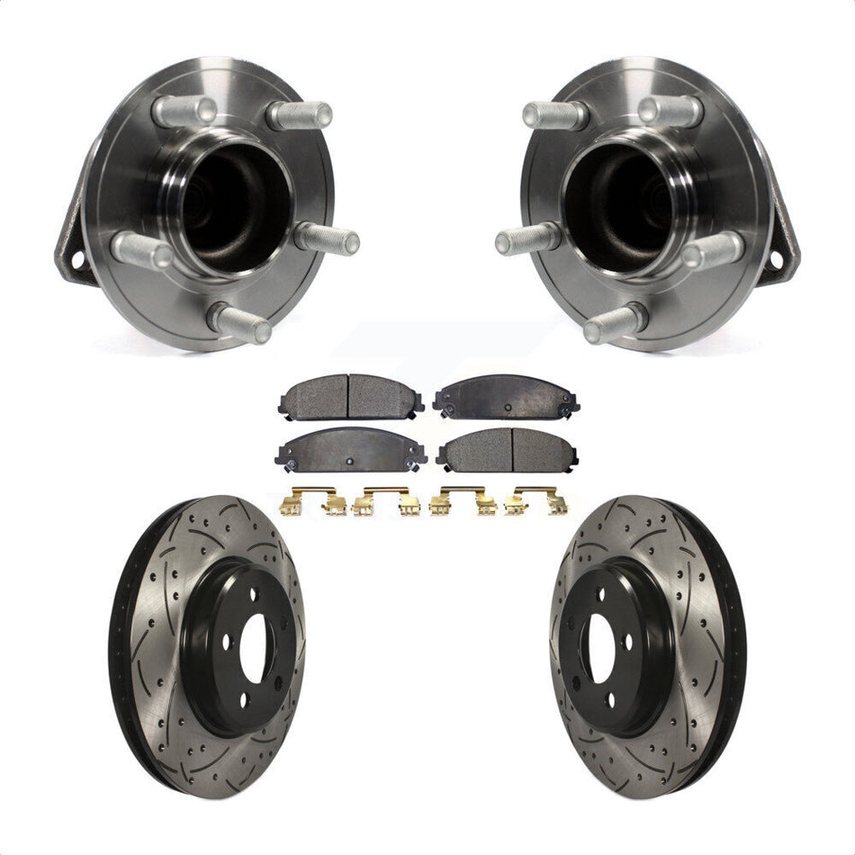 Front Hub Bearing Assembly With Coated Drilled Slotted Disc Brake Rotors And Semi-Metallic Pads Kit For Dodge Charger Chrysler 300 Challenger KBB-116592 by Transit Auto