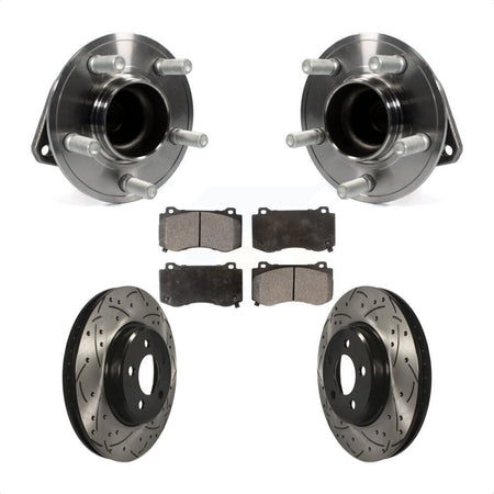 Front Hub Bearing Assembly With Coated Drilled Slotted Disc Brake Rotors And Semi-Metallic Pads Kit For 2019 Dodge Charger GT with RWD Brembo Brakes KBB-116593 by Transit Auto