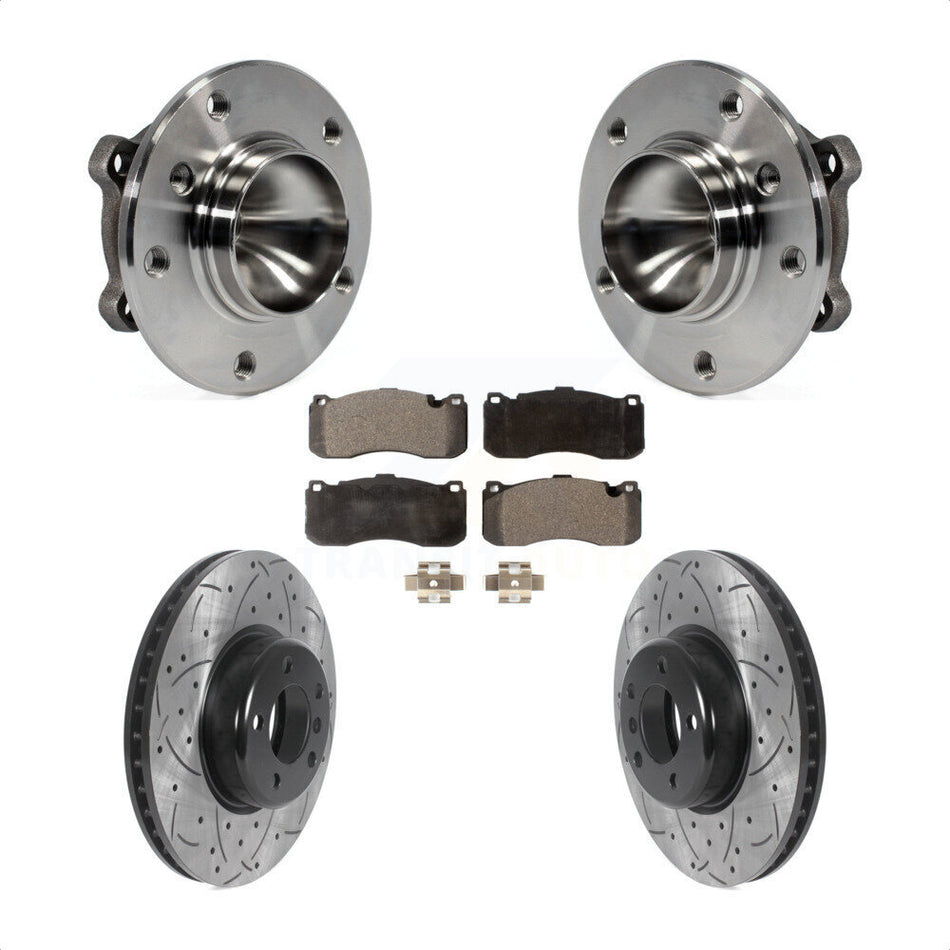 Front Hub Bearing Assembly With Coated Drilled Slotted Disc Brake Rotors And Semi-Metallic Pads Kit For 2013 BMW 328i 3.0L 340mm Diameter Rotor KBB-116598 by Transit Auto