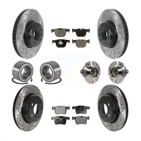Front Rear Wheel Hub Bearings Assembly Coated Disc Brake Rotors And Semi-Metallic Pads Shoes Kit (10Pc) For BMW 435i 335i Gran Coupe Without Blue Painted Calipers KBB-116606 by Transit Auto