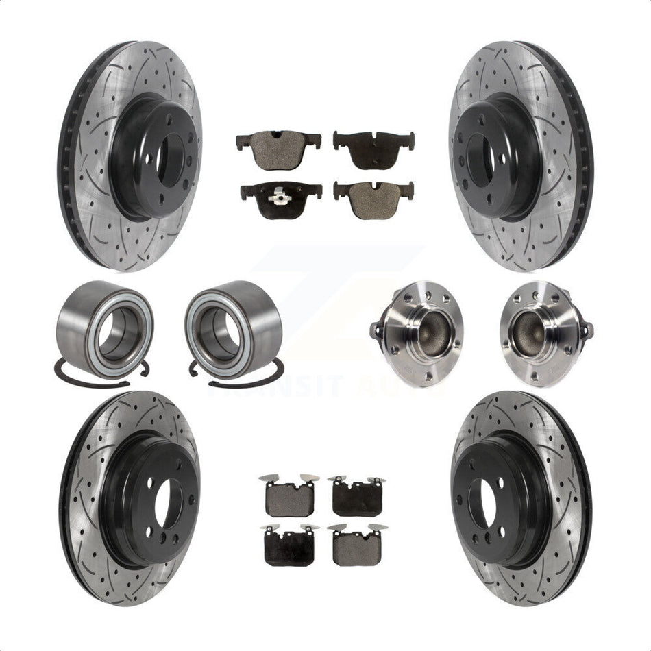 Front Rear Wheel Hub Bearings Assembly Coated Disc Brake Rotors And Semi-Metallic Pads Shoes Kit (10Pc) For BMW 340i 435i Gran Coupe ActiveHybrid 3 KBB-116607 by Transit Auto