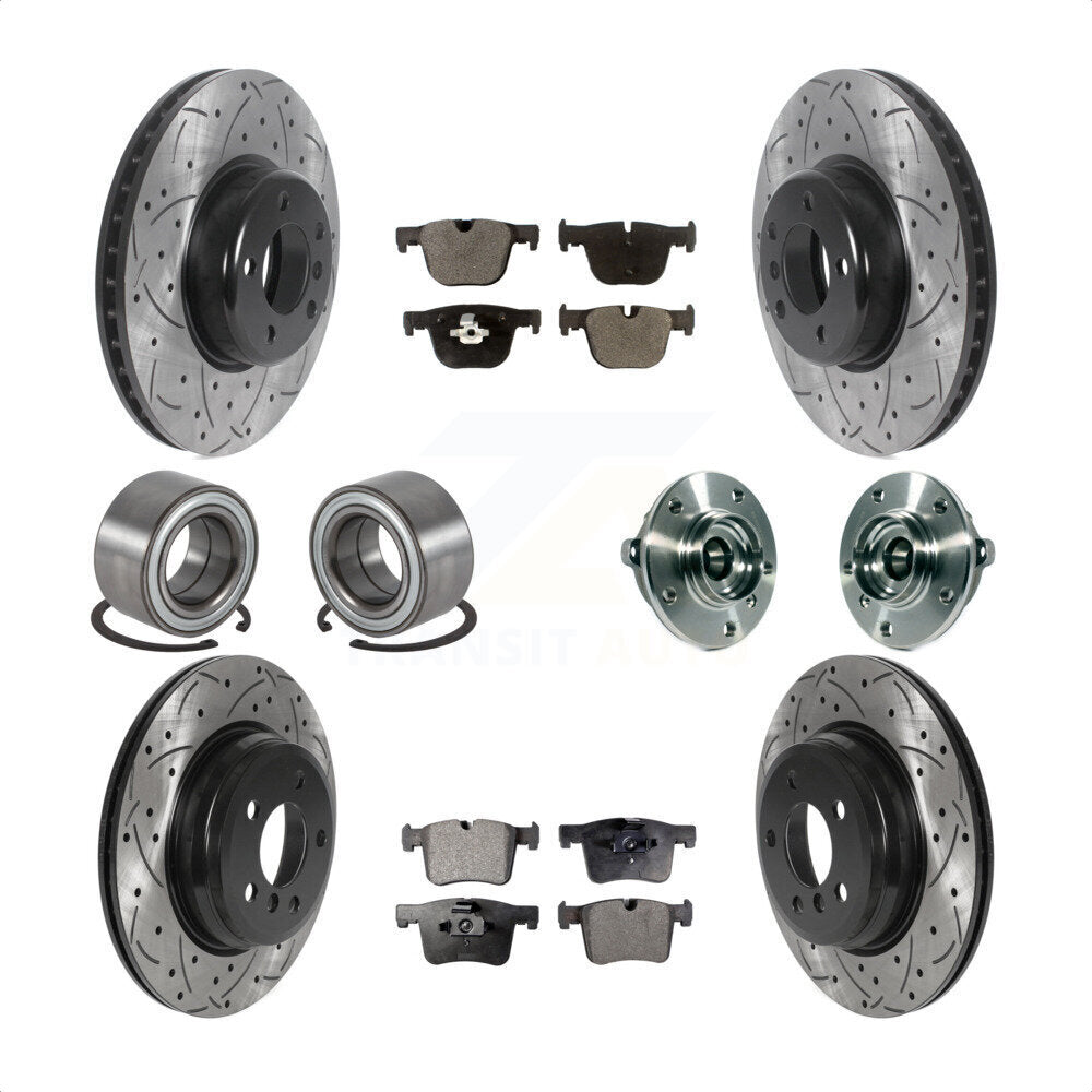 Front Rear Wheel Hub Bearings Assembly Coated Disc Brake Rotors And Semi-Metallic Pads Shoes Kit (10Pc) For BMW 335i xDrive 435i GT Gran Coupe Without Blue Painted Calipers KBB-116608 by Transit Auto