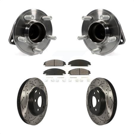 Front Hub Bearing Assembly With Coated Drilled Slotted Disc Brake Rotors And Semi-Metallic Pads Kit For Dodge Charger Chrysler 300 Challenger KBB-116613 by Transit Auto