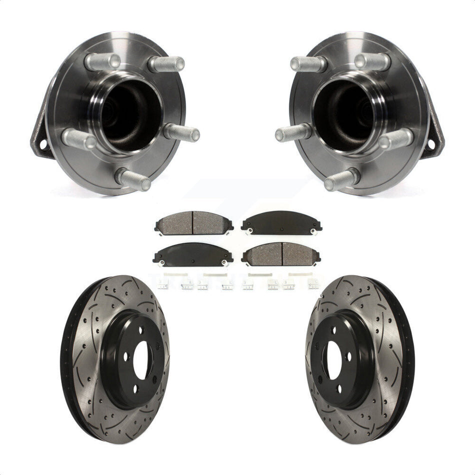 Front Hub Bearing Assembly With Coated Drilled Slotted Disc Brake Rotors And Semi-Metallic Pads Kit For Dodge Charger Chrysler 300 Challenger KBB-116613 by Transit Auto