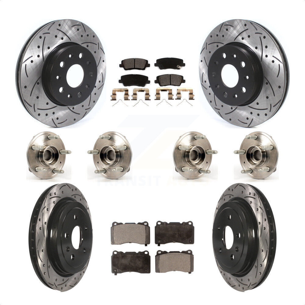 Front Rear Hub Bearings Assembly Coated Disc Brake Rotors And Ceramic Pads Kit (10Pc) For Cadillac CTS Except Posi-Trac KBB-116618 by Transit Auto