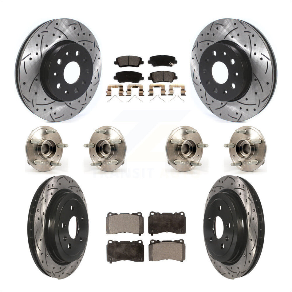 Front Rear Hub Bearings Assembly Coated Disc Brake Rotors And Ceramic Pads Kit (10Pc) For Cadillac CTS Except Posi-Trac KBB-116618 by Transit Auto