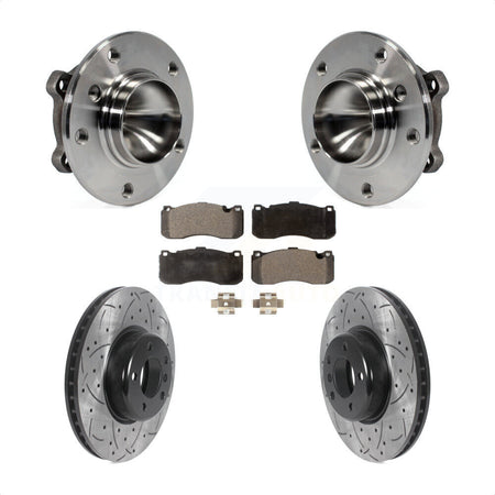 Front Hub Bearing Assembly With Coated Drilled Slotted Disc Brake Rotors And Ceramic Pads Kit For 2013 BMW 328i 3.0L 340mm Diameter Rotor KBB-116620 by Transit Auto