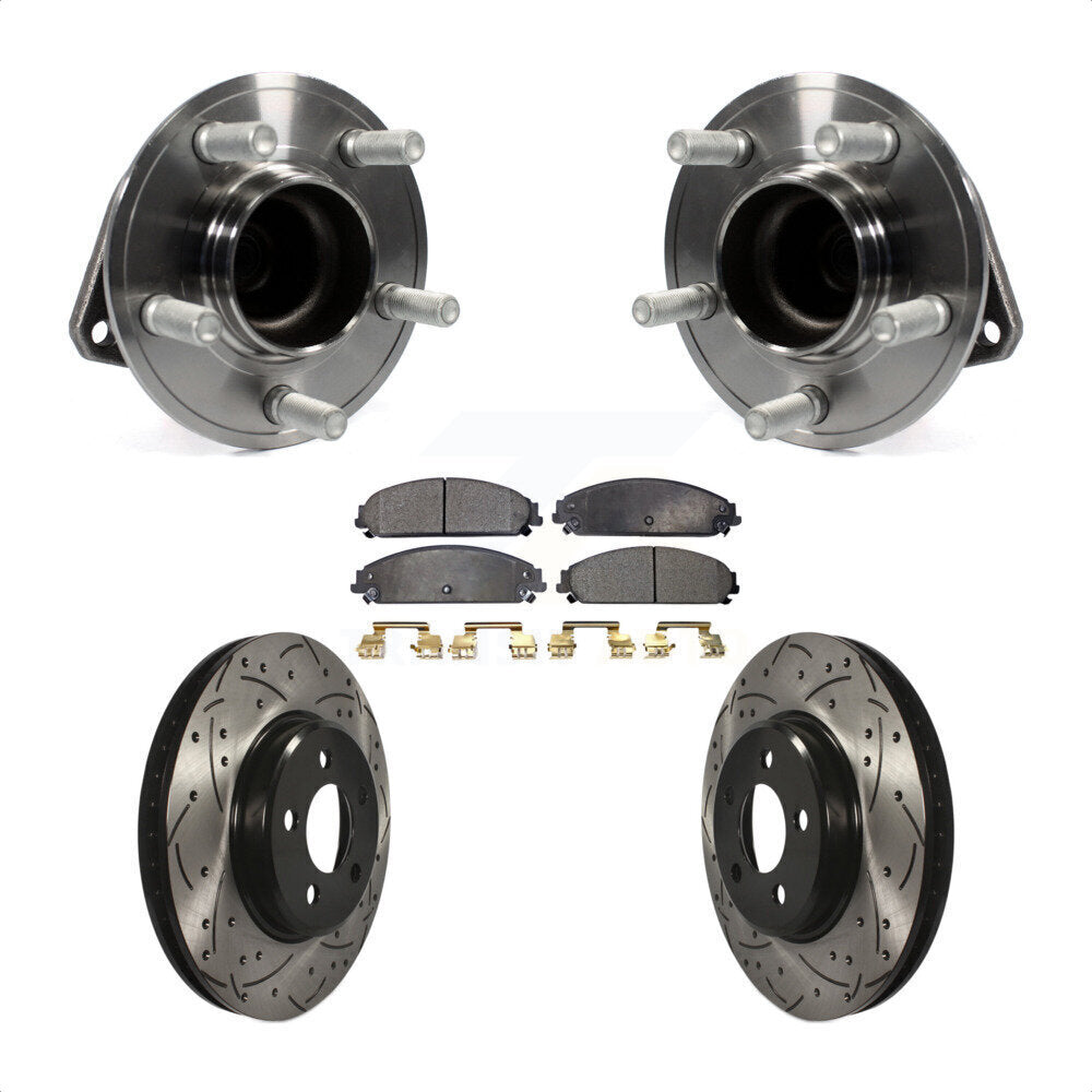 Front Hub Bearing Assembly With Coated Drilled Slotted Disc Brake Rotors And Ceramic Pads Kit For Dodge Charger Chrysler 300 Challenger KBB-116621 by Transit Auto