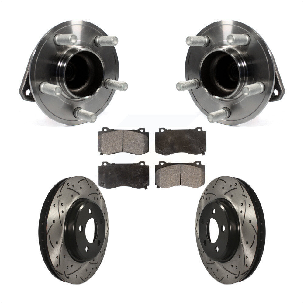Front Hub Bearing Assembly With Coated Drilled Slotted Disc Brake Rotors And Ceramic Pads Kit For 2019 Dodge Charger GT with RWD Brembo Brakes KBB-116622 by Transit Auto