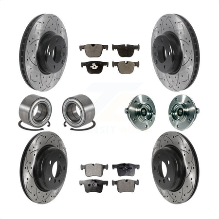 Front Rear Wheel Hub Bearings Assembly Coated Disc Brake Rotors And Ceramic Pads Shoes Kit (10Pc) For BMW 335i xDrive 435i GT Gran Coupe Without Blue Painted Calipers KBB-116629 by Transit Auto