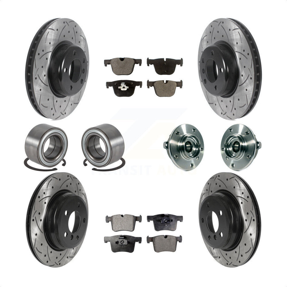 Front Rear Wheel Hub Bearings Assembly Coated Disc Brake Rotors And Ceramic Pads Shoes Kit (10Pc) For BMW 335i xDrive 435i GT Gran Coupe Without Blue Painted Calipers KBB-116629 by Transit Auto