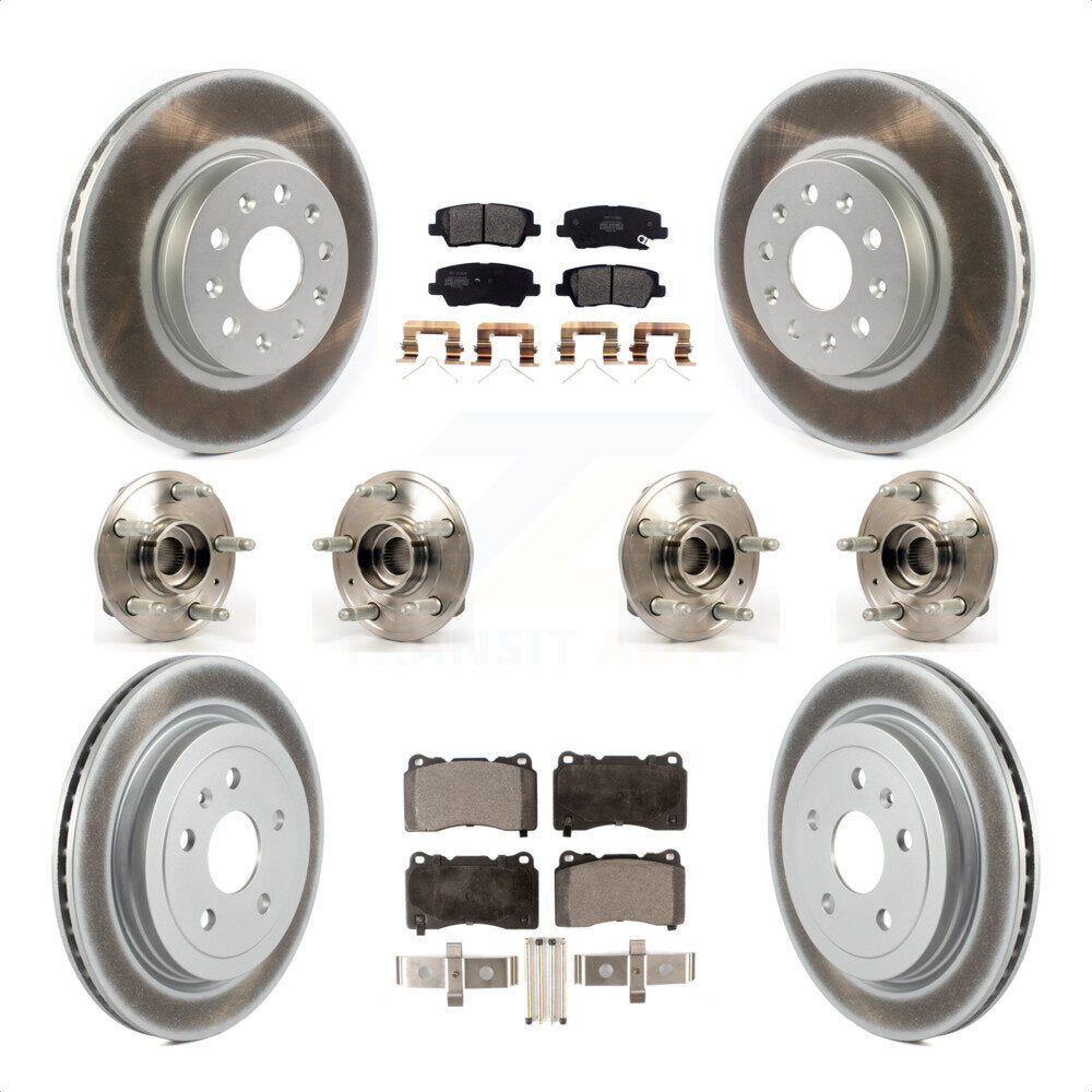 Front Rear Hub Bearings Assembly Coated Disc Brake Rotors And Semi-Metallic Pads Kit (10Pc) For Cadillac CTS Except Posi-Trac KBB-116647 by Transit Auto