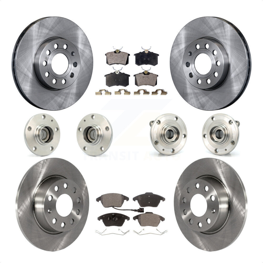 Front Rear Hub Bearings Assembly Disc Brake Rotors And Semi-Metallic Pads Kit (10Pc) For 2014 Volkswagen Beetle Sportline with 2.0L With 272mm Diameter Rotor KBB-116708 by Transit Auto