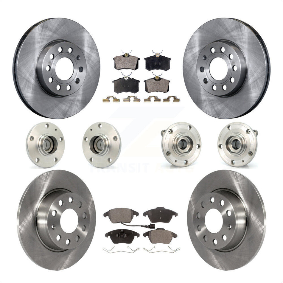 Front Rear Hub Bearings Assembly Disc Brake Rotors And Semi-Metallic Pads Kit (10Pc) For 2014 Volkswagen Beetle Sportline with 2.0L With 272mm Diameter Rotor KBB-116708 by Transit Auto