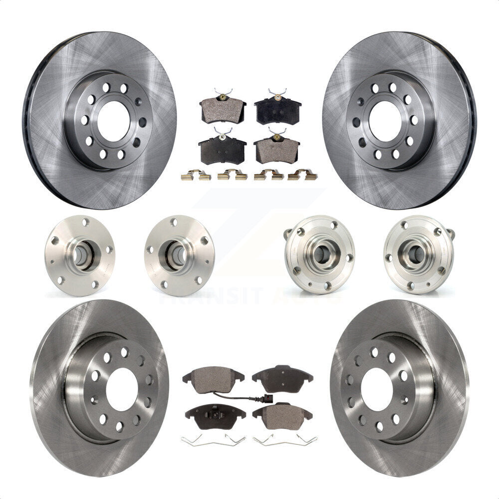 Front Rear Hub Bearings Assembly Disc Brake Rotors And Semi-Metallic Pads Kit (10Pc) For 2014 Volkswagen Beetle Base Highline Comfortline with 2.5L With 272mm Diameter Rotor KBB-116709 by Transit Auto