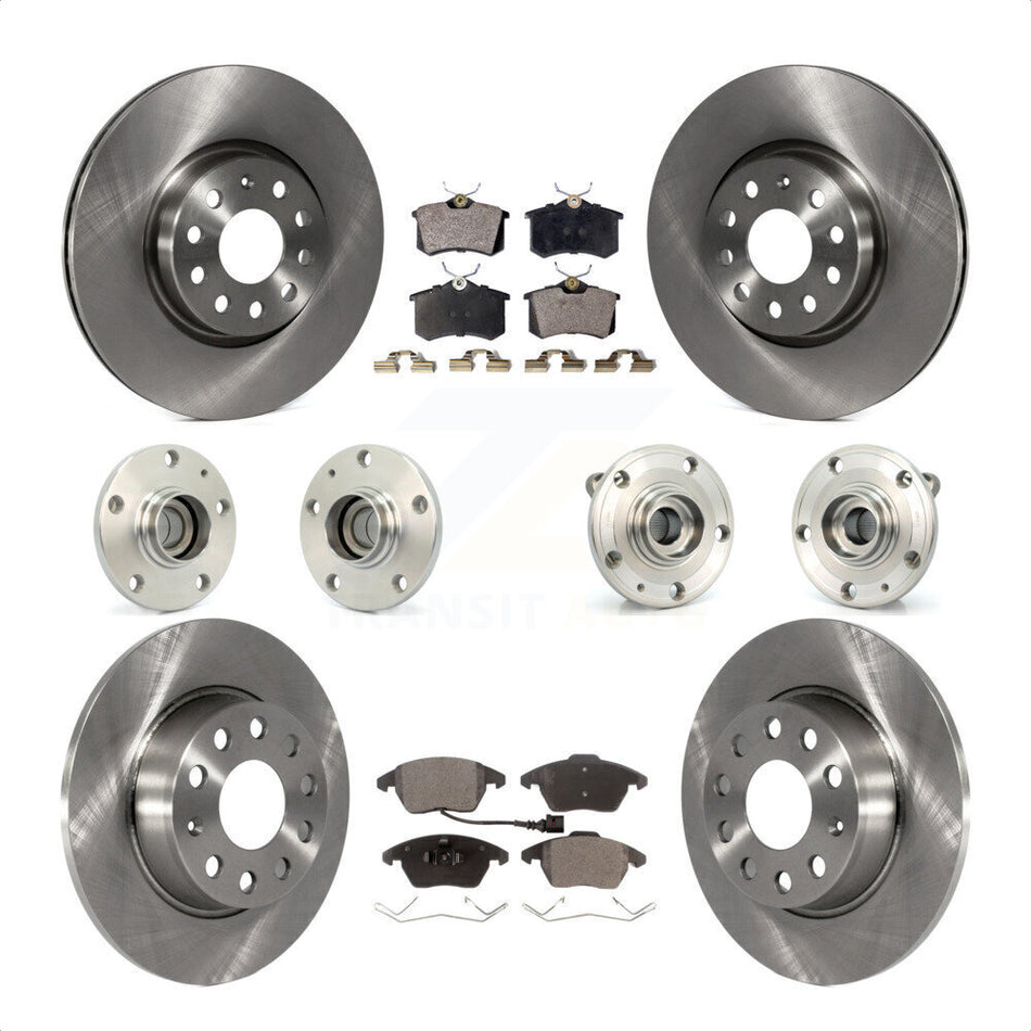 Front Rear Hub Bearings Assembly Disc Brake Rotors And Semi-Metallic Pads Kit (10Pc) For 2014 Volkswagen Beetle R-Line GSR with 2.0L With 272mm Diameter Rotor KBB-116710 by Transit Auto