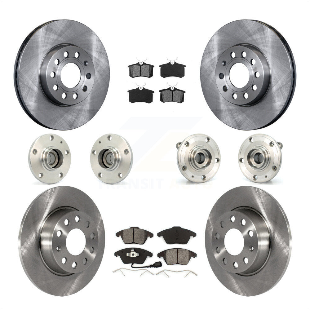 Front Rear Hub Bearings Assembly Disc Brake Rotors And Semi-Metallic Pads Kit (10Pc) For 2014 Volkswagen Beetle Sportline with 2.0L With 272mm Diameter Rotor KBB-116713 by Transit Auto