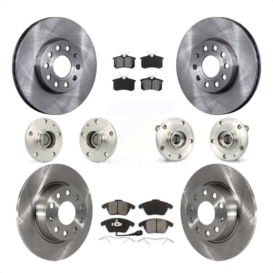 Front Rear Hub Bearings Assembly Disc Brake Rotors And Semi-Metallic Pads Kit (10Pc) For 2014 Volkswagen Beetle Sportline with 2.0L With 272mm Diameter Rotor KBB-116713 by Transit Auto