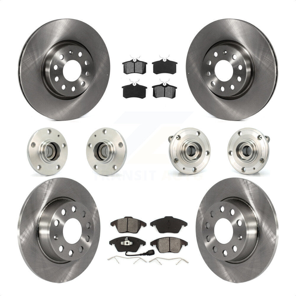 Front Rear Hub Bearings Assembly Disc Brake Rotors And Semi-Metallic Pads Kit (10Pc) For 2014 Volkswagen Beetle R-Line GSR with 2.0L With 272mm Diameter Rotor KBB-116715 by Transit Auto