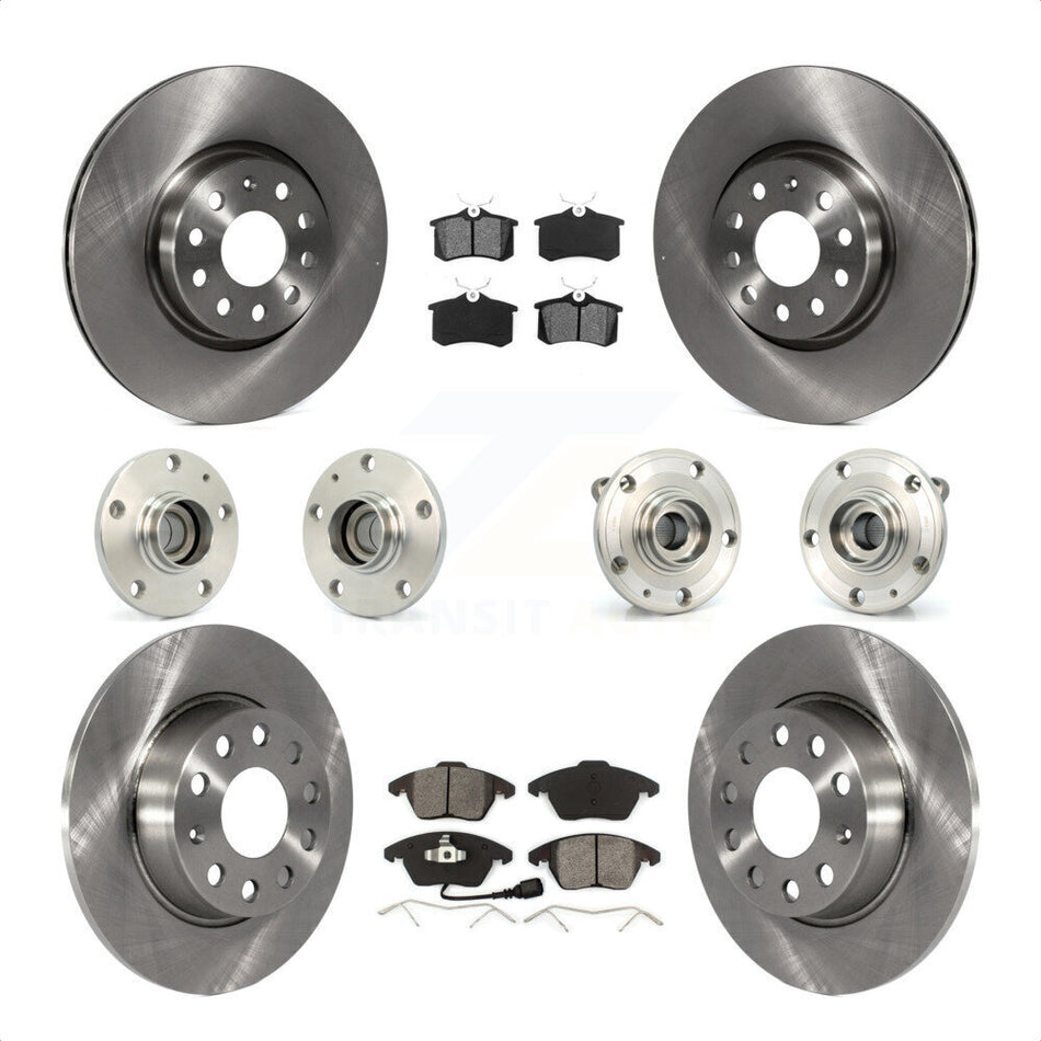 Front Rear Hub Bearings Assembly Disc Brake Rotors And Semi-Metallic Pads Kit (10Pc) For 2014 Volkswagen Beetle R-Line GSR with 2.0L With 272mm Diameter Rotor KBB-116715 by Transit Auto