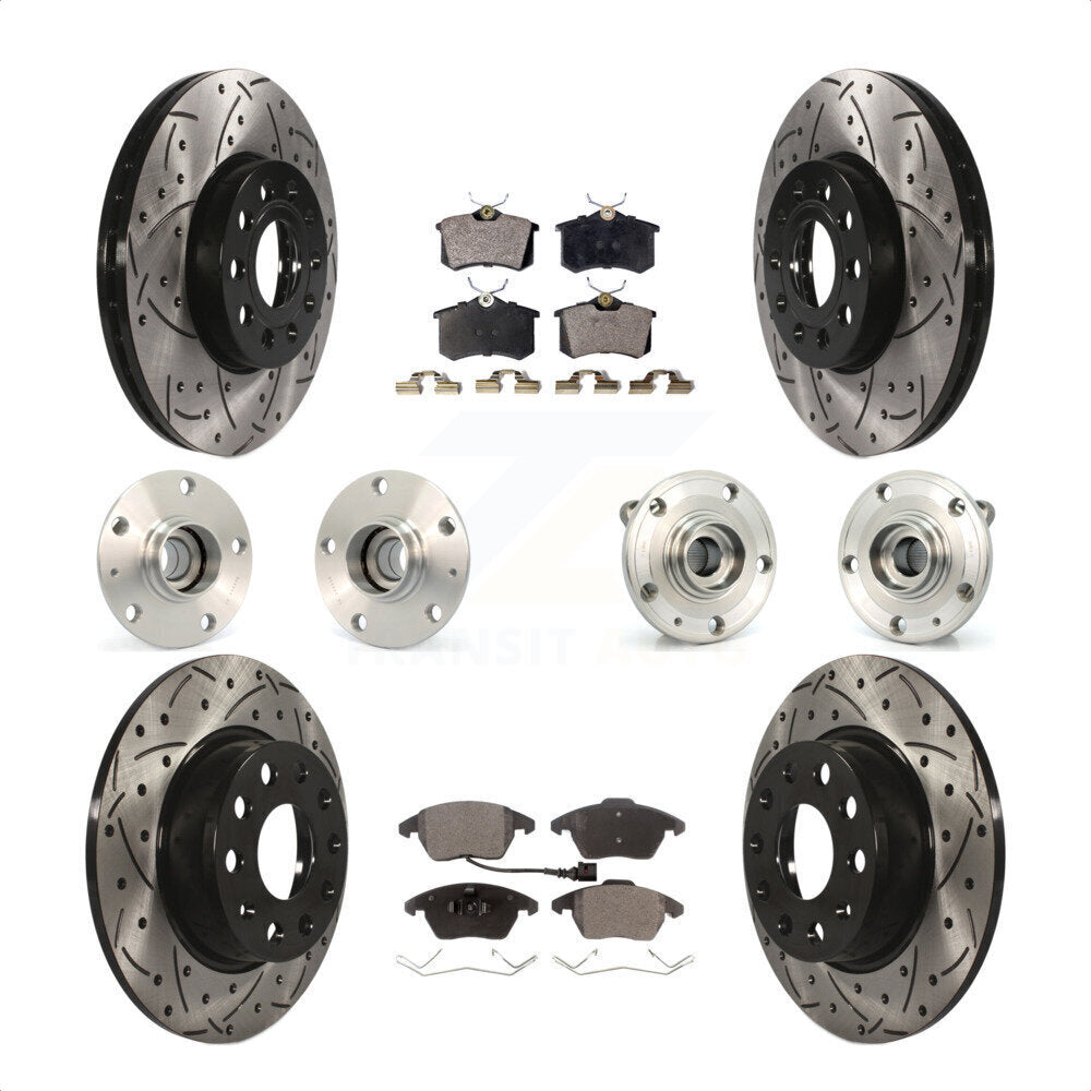 Front Rear Hub Bearings Coated Disc Brake Rotors And Semi-Metallic Pads Kit (10Pc) For 2014 Volkswagen Beetle Base Highline Comfortline with 2.5L With 272mm Diameter Rotor KBB-116727 by Transit Auto