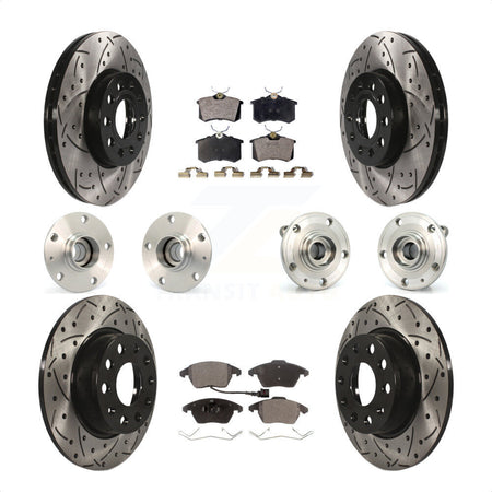 Front Rear Hub Bearings Coated Disc Brake Rotors And Semi-Metallic Pads Kit (10Pc) For 2014 Volkswagen Beetle Base Highline Comfortline with 2.5L With 272mm Diameter Rotor KBB-116727 by Transit Auto