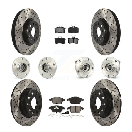 Front Rear Hub Bearings Assembly Coated Disc Brake Rotors And Semi-Metallic Pads Kit (10Pc) For 2014 Volkswagen Beetle R-Line GSR with 2.0L With 272mm Diameter Rotor KBB-116730 by Transit Auto