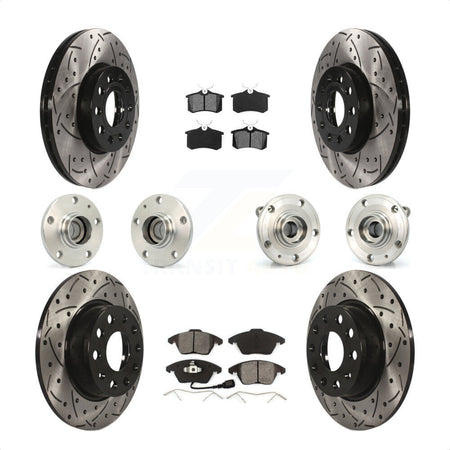 Front Rear Hub Bearings Assembly Coated Disc Brake Rotors And Semi-Metallic Pads Kit (10Pc) For 2014 Volkswagen Beetle Sportline with 2.0L With 272mm Diameter Rotor KBB-116731 by Transit Auto