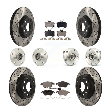 Front Rear Hub Bearings Assembly Coated Disc Brake Rotors And Ceramic Pads Kit (10Pc) For 2014 Volkswagen Beetle R-Line GSR with 2.0L With 272mm Diameter Rotor KBB-116733 by Transit Auto