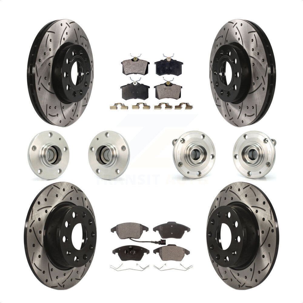 Front Rear Hub Bearings Assembly Coated Disc Brake Rotors And Ceramic Pads Kit (10Pc) For 2014 Volkswagen Beetle Sportline with 2.0L With 272mm Diameter Rotor KBB-116734 by Transit Auto