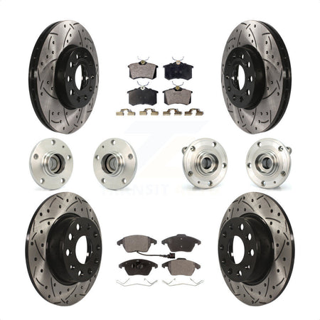 Front Rear Hub Bearings Assembly Coated Disc Brake Rotors And Ceramic Pads Kit (10Pc) For 2014 Volkswagen Beetle Sportline with 2.0L With 272mm Diameter Rotor KBB-116734 by Transit Auto