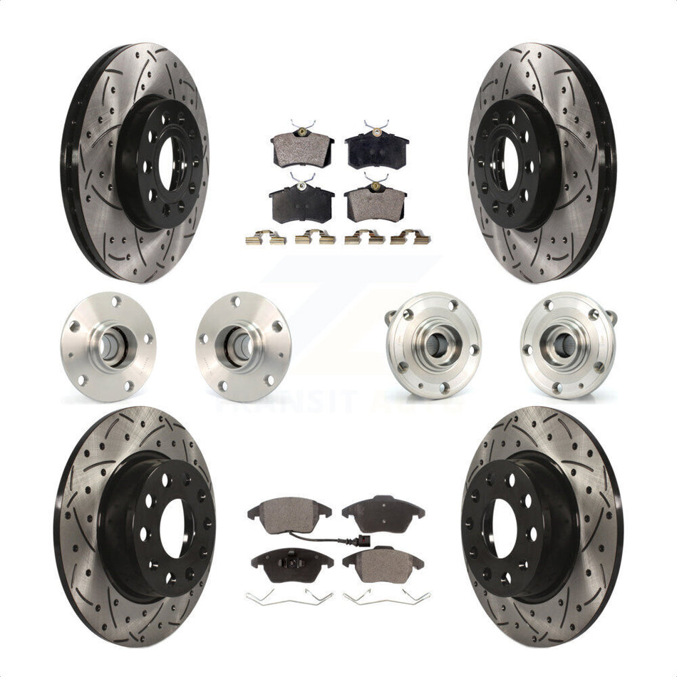 Front Rear Hub Bearings Assembly Coated Disc Brake Rotors And Ceramic Pads Kit (10Pc) For 2014 Volkswagen Beetle Base Highline Comfortline with 2.5L With 272mm Diameter Rotor KBB-116735 by Transit Auto