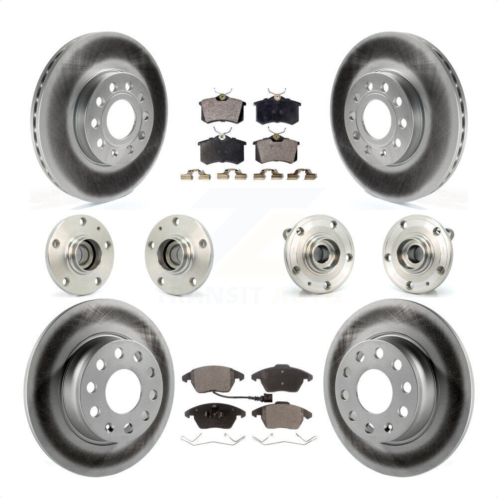 Front Rear Hub Bearings Assembly Coated Disc Brake Rotors And Semi-Metallic Pads Kit (10Pc) For 2014 Volkswagen Beetle Sportline with 2.0L With 272mm Diameter Rotor KBB-116738 by Transit Auto