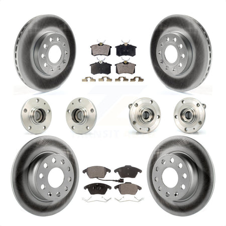 Front Rear Hub Bearings Assembly Coated Disc Brake Rotors And Semi-Metallic Pads Kit (10Pc) For 2014 Volkswagen Beetle Sportline with 2.0L With 272mm Diameter Rotor KBB-116738 by Transit Auto