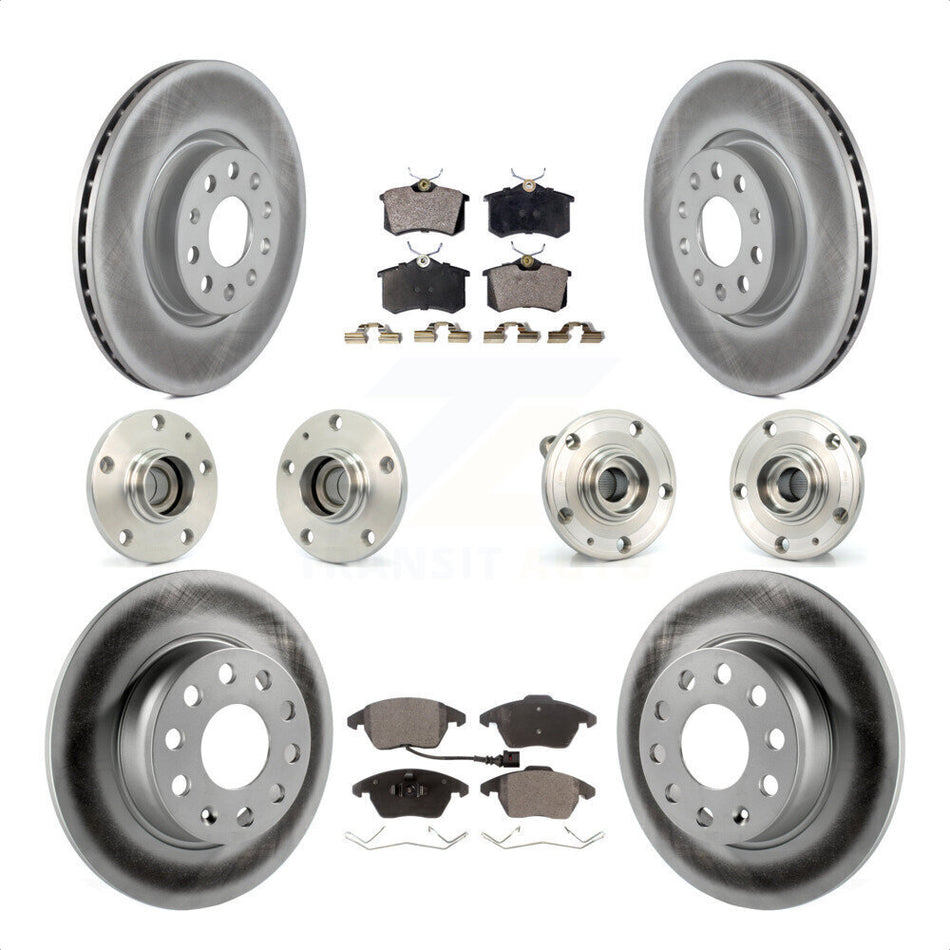 Front Rear Hub Bearings Assembly Coated Disc Brake Rotors And Semi-Metallic Pads Kit (10Pc) For 2014 Volkswagen Beetle R-Line GSR with 2.0L With 272mm Diameter Rotor KBB-116739 by Transit Auto