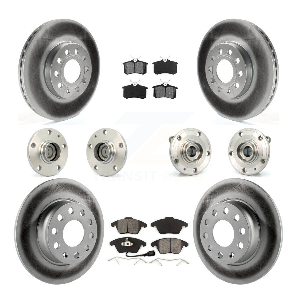 Front Rear Hub Bearings Assembly Coated Disc Brake Rotors And Semi-Metallic Pads Kit (10Pc) For 2014 Volkswagen Beetle Sportline with 2.0L With 272mm Diameter Rotor KBB-116743 by Transit Auto