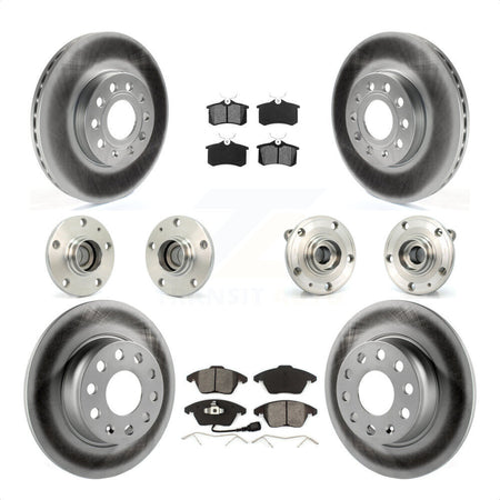 Front Rear Hub Bearings Assembly Coated Disc Brake Rotors And Semi-Metallic Pads Kit (10Pc) For 2014 Volkswagen Beetle Sportline with 2.0L With 272mm Diameter Rotor KBB-116743 by Transit Auto