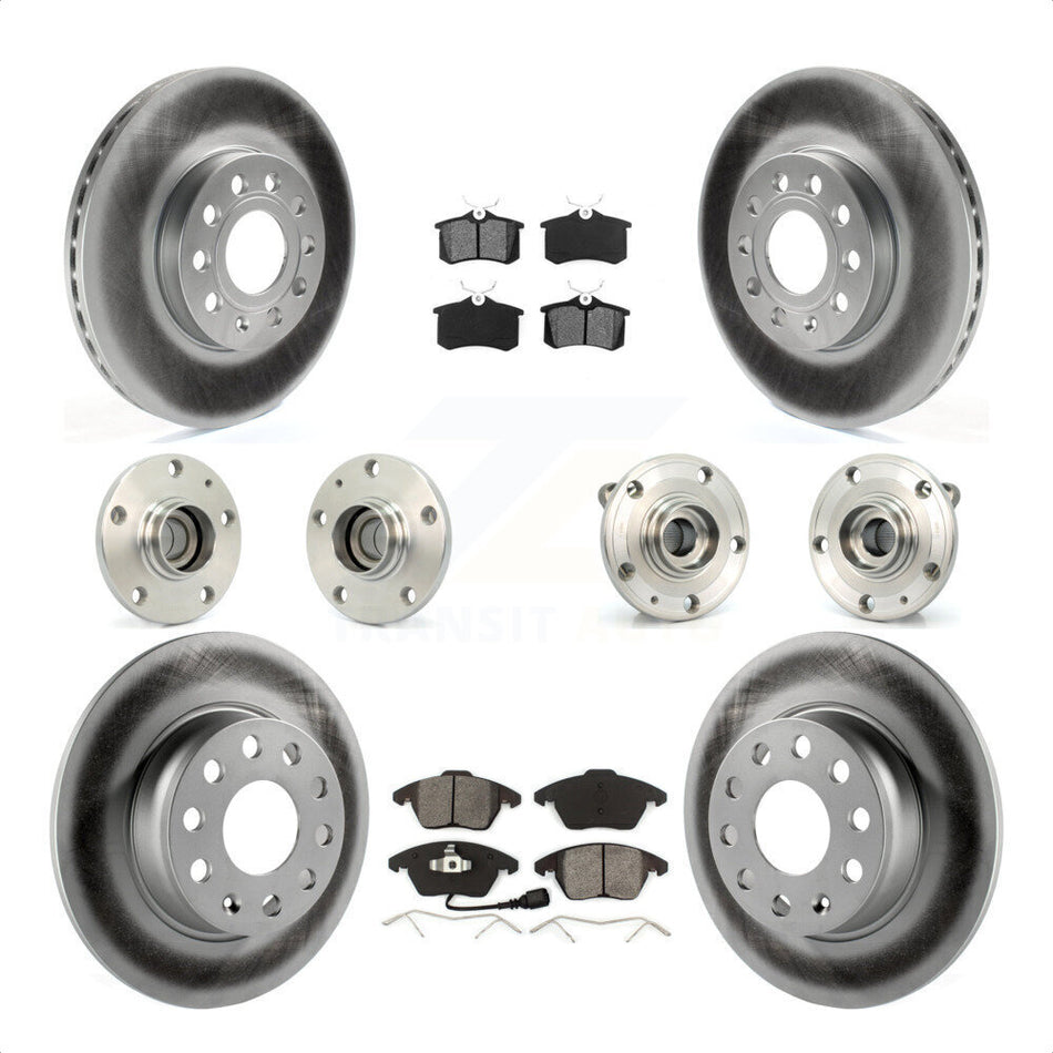 Front Rear Hub Bearings Assembly Coated Disc Brake Rotors And Semi-Metallic Pads Kit (10Pc) For 2014 Volkswagen Beetle Sportline with 2.0L With 272mm Diameter Rotor KBB-116743 by Transit Auto