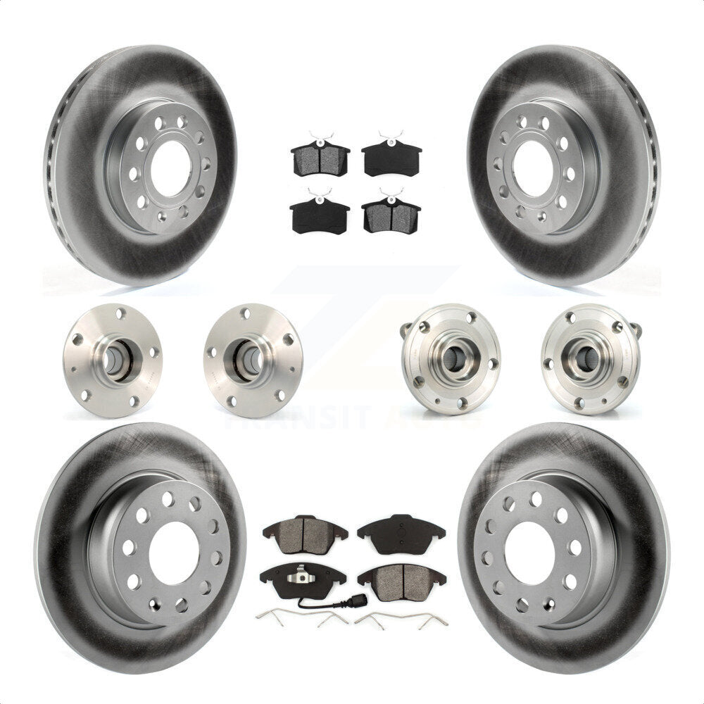 Front Rear Hub Bearings Coated Disc Brake Rotors And Semi-Metallic Pads Kit (10Pc) For 2014 Volkswagen Beetle Base Highline Comfortline with 2.5L With 272mm Diameter Rotor KBB-116744 by Transit Auto