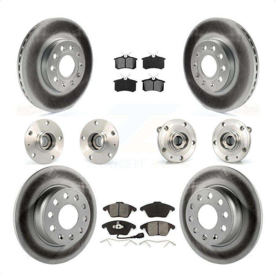 Front Rear Hub Bearings Coated Disc Brake Rotors And Semi-Metallic Pads Kit (10Pc) For 2014 Volkswagen Beetle Base Highline Comfortline with 2.5L With 272mm Diameter Rotor KBB-116744 by Transit Auto