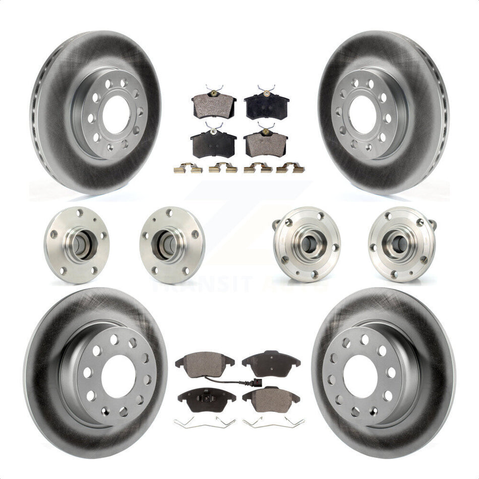Front Rear Hub Bearings Assembly Coated Disc Brake Rotors And Ceramic Pads Kit (10Pc) For 2014 Volkswagen Beetle Sportline with 2.0L With 272mm Diameter Rotor KBB-116750 by Transit Auto