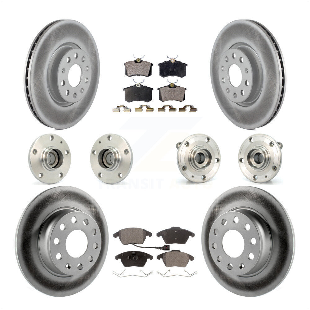 Front Rear Hub Bearings Assembly Coated Disc Brake Rotors And Ceramic Pads Kit (10Pc) For 2014 Volkswagen Beetle R-Line GSR with 2.0L With 272mm Diameter Rotor KBB-116752 by Transit Auto